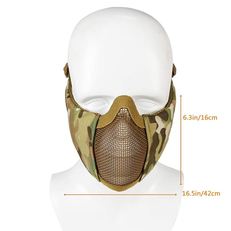 AOUTACC Airsoft Mesh Mask, Half Face Mesh Masks with Ear Protection for CS/Hunting/Paintball/Shooting (Mesh Ear, MC09)