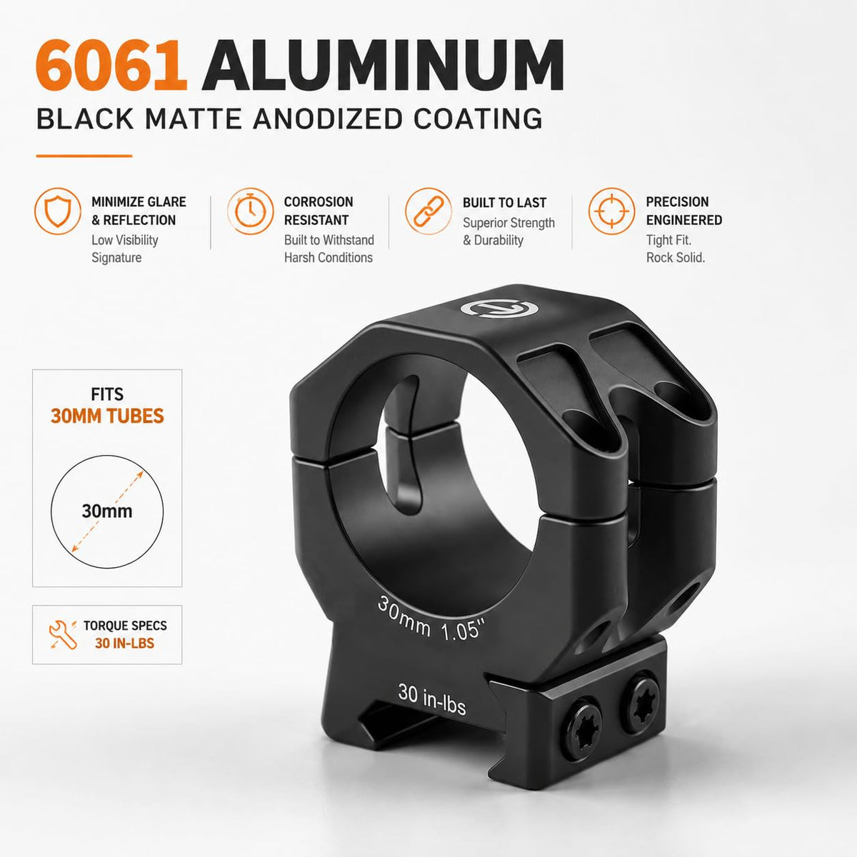 Techhunters Precision Rifle Scope Rings - 6061-T6 Aluminum Picatinny 34mm Scope Mounts 1.16 inch Center High (Medium, 34mm)