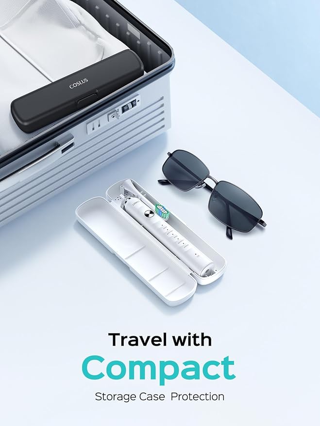 COSLUS Sonic Electric Toothbrush for Kids & Adults: 47000 VPM for Deep Cleaning & Whitening with Travel Case - 5 Modes for Sensitive Teeth & Braces, Wireless Charging, 6 Brush Heads, White (1PC)