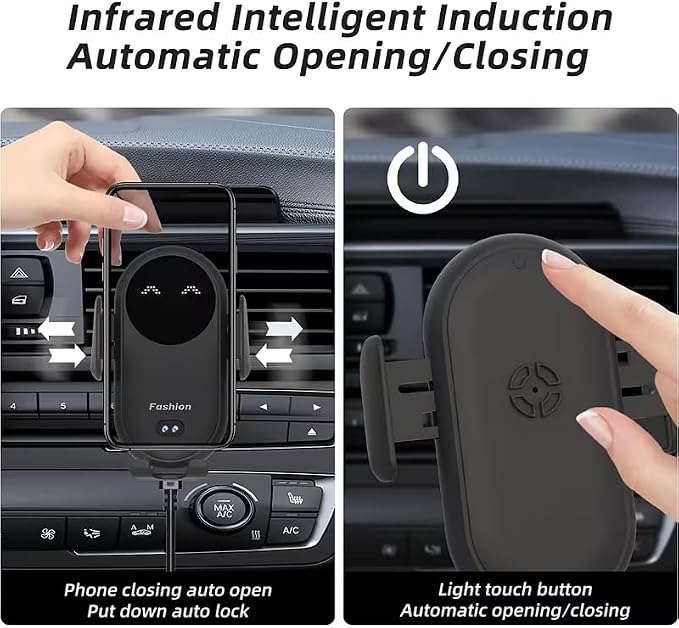 Wireless Car Charger with Air Vent Mount USB Phone Holder for iPhone 17/16/15/14/13/12 Black