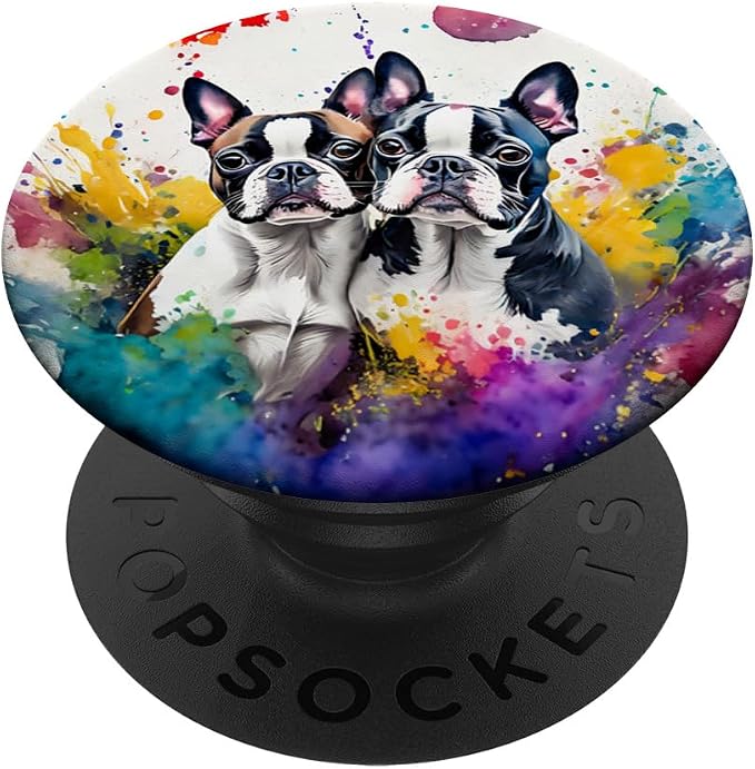 Watercolor Splash Bostie Boston Terrier Dogs Gift PopSockets Adhesive PopGrip