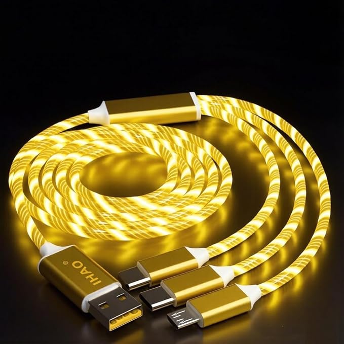 IHAO Multi Ports Charger Cable 3 Combinations in One Cable USB A to USB C/Micro USB PD Fast Charging Cord Lighted Up LED Flowing Compatible with Almost All Kinds of Electric Device-39Inches Blue