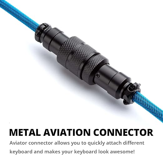 GUNMJO Pro Custom Coiled USB C Cable for Gaming Keyboard Double-Sleeved Mechanical Keyboard Cable with Detachable Metal Aviator 1.5M USB-C to USB-A Blue Color