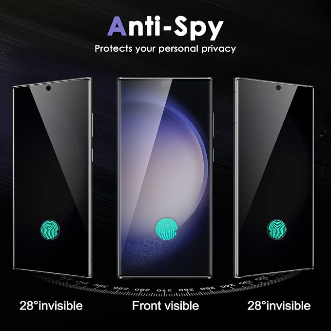 Asstar [2 Pack Samsung Galaxy S23 Ultra Privacy Screen ProtectorSupport Fingerprint Unlock Screen Protector9H Tempered Glass Film Screen Protector