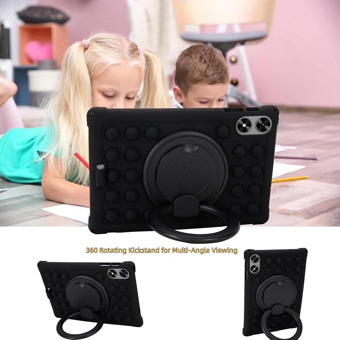 Silicone Tablet Case 360 Rotating Stand/Handle and Shoulder Strap Stylus Pen Soft Cover Compatible with Frameflow P10_ASHARECLOUD P10_T/P10C 10.1 inch Black