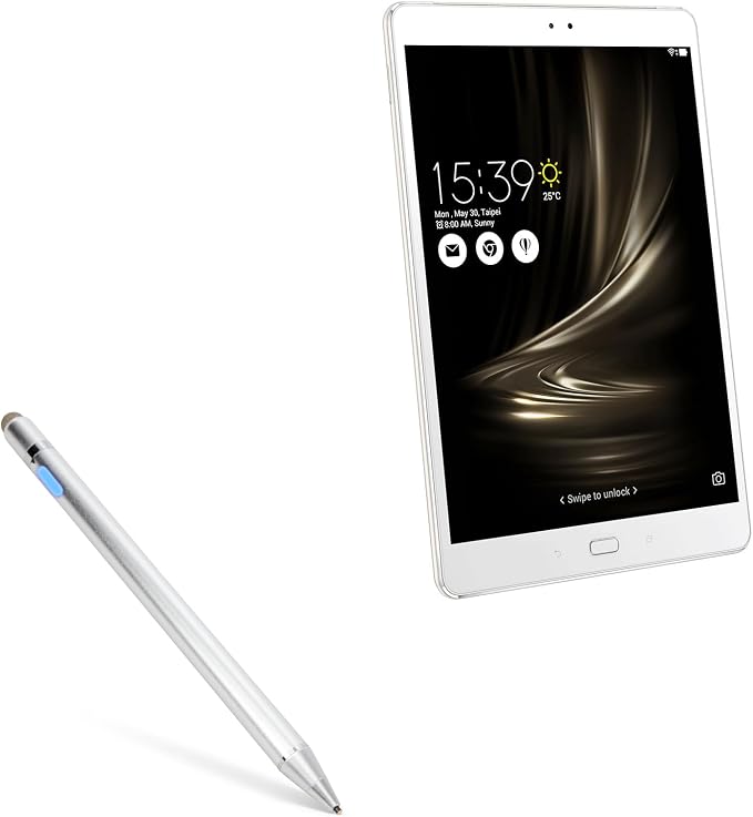 BoxWave Stylus Pen Compatible with ASUS ZenPad 3S 10 - AccuPoint Active Stylus Electronic Stylus with Ultra Fine Tip - Metallic Silver