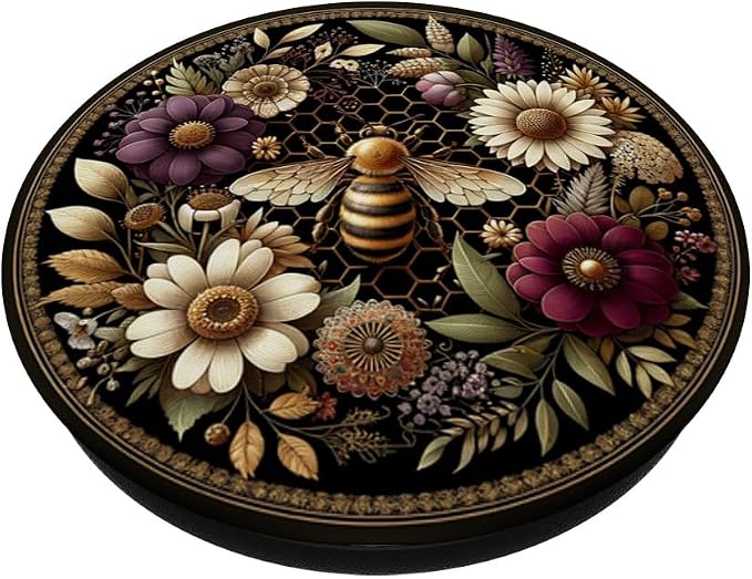 Floral Boho Bee Aesthetic Honey Beekeeper Black PopSockets PopGrip for MagSafe
