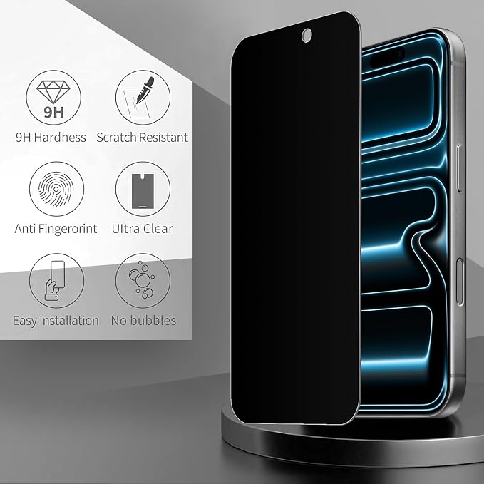 Designed for iPhone 17 Pro Max Privacy Tempered Glass Screen Protector [Military Grade Shatterproof &amp Longest Durable] Auto Dust-Elimination Installation Box Bubble Free HD Clear Anti-Spy Eas