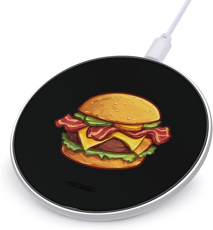 Bacon Cheese Burger Wireless Charger SlimWireless Charging Pad Anti-Slip Charger Mat for Men Women