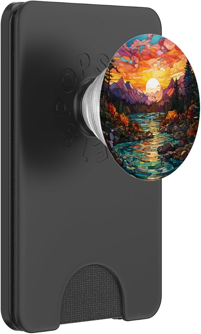 Sunset Stained Glass Mosaic Landscape Scene PopSockets Adhesive PopGrip