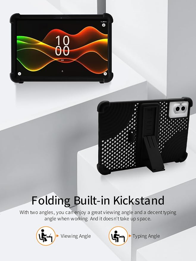 for Boost Celero 5G Tab 11 Inch Android Tablet CaseBOVUGAC Soft Silicone with Capacitive PenHeat Dissipation DesignAdjustable StandShockproofKids Friendly(Black)