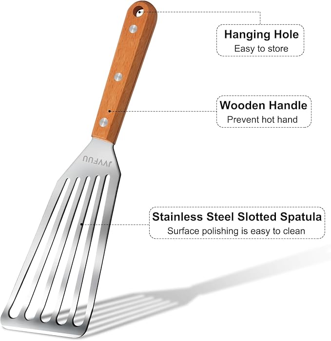 JVVFUU 11" Stainless Steel Slotted Fish Spatula with Wood Handle