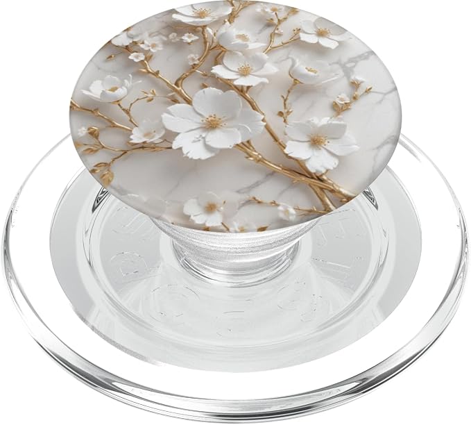 White Floral Pattern Illustration Print PopSockets Adhesive PopGrip