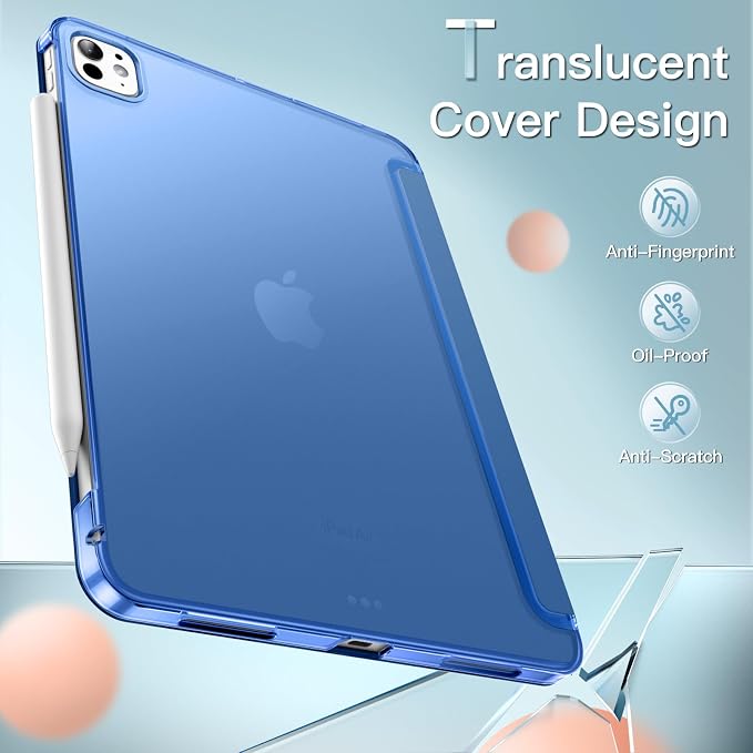JETech Case Cover for iPad Pro 11 M5/M4 Black | For 2025/2024 Models Translucent Back Tri-Fold Stand Auto Wake/Sleep Shockproof