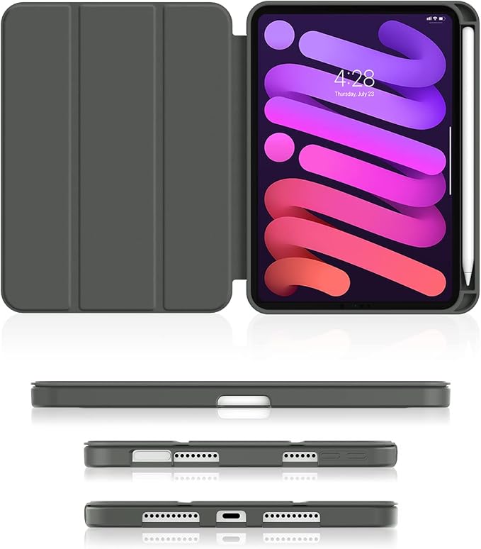 Soke for iPad mini 7 A17 Pro Case 2024iPad mini 6 Case 2021 with Pencil Holder-[Shockproof Protection + Auto Sleep/Wake] Soft TPU Back Cover for iPad mini 7th/6th Generation 8.3 inchDarkgrey