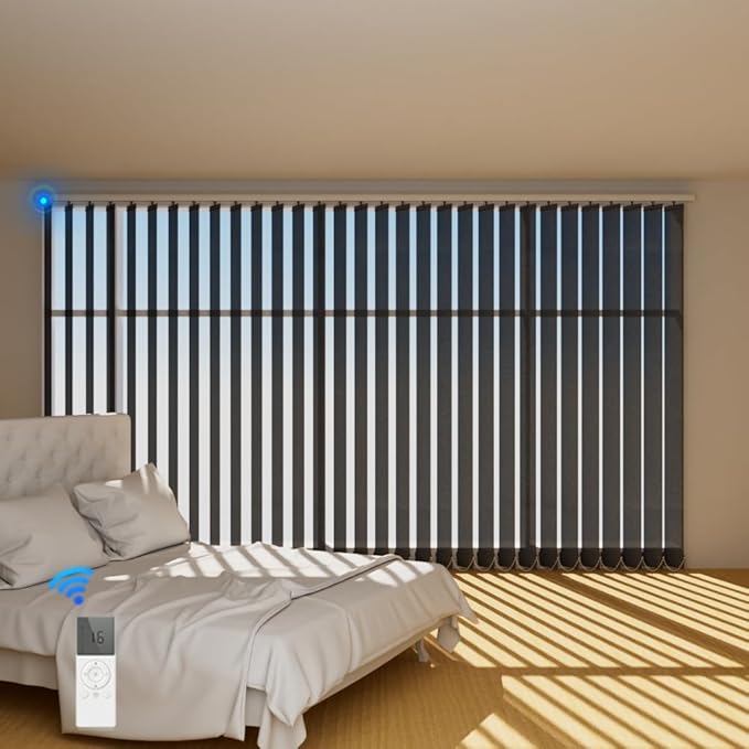 Blindify Motorized Vertical Blinds, Light Filtering Sliding Door Shades Vertical Shades Remote Control Customize, Pure Deep Grey