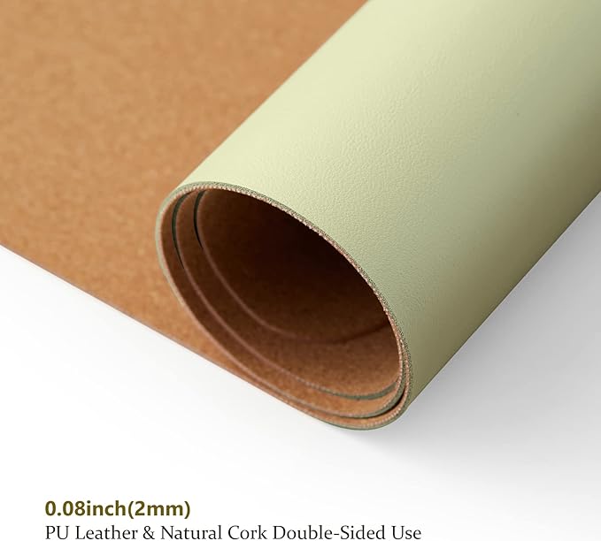 Cork Desk Mat - Dual-Sided Desk Pad for Office and Home - Desk Organization and Accessories - Ideal for Large Mouse Pad and Desk Mats on Top of Desks(Light Green,80cmx 40cm)