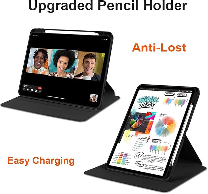 iPad Pro 11 Case 4th/3rd/2nd/1st Gen Balck | 360° Rotating Pencil Holder Compatible with 2022/2021/2020/2018 Clear Acrylic Back Auto Sleep/Wake