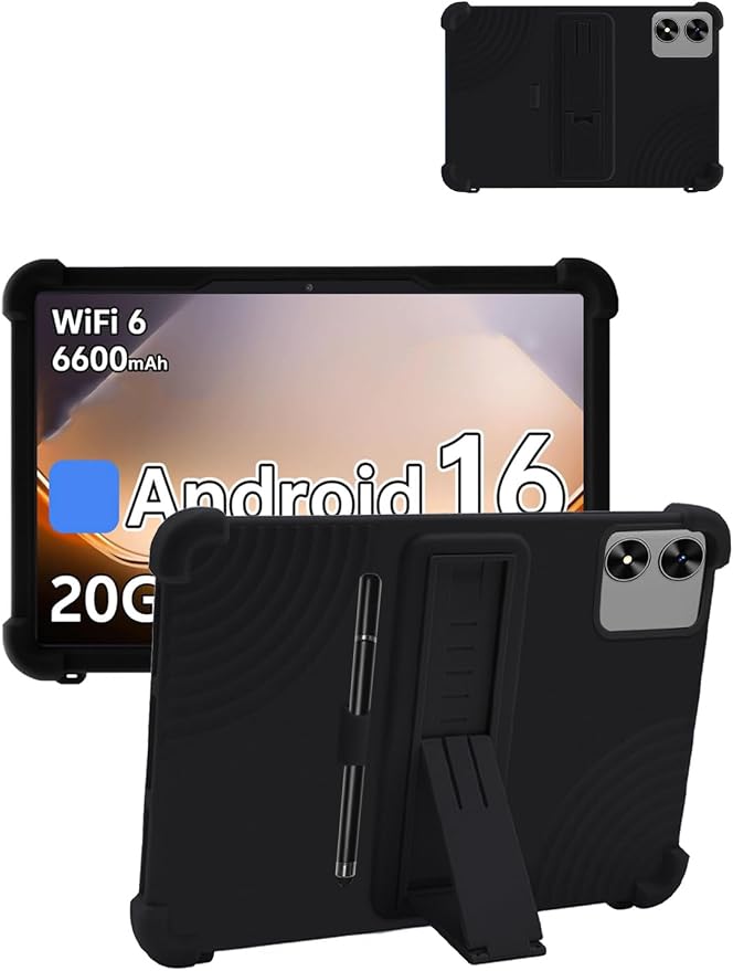 for SHARECLOUD P10_T (10.1 inch) Android 16 Tablet Protective case Shockproof Lightweight Silicone Protective case with Stand Child-Friendly Protection capacitive Stylus Included Black