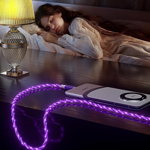 IHAO Multi Ports Light-Up USB Cable USBA to USBC/MicroUSB Cable Durable Fast Charging Cable with Visible Current Flow As Night Light Use-3in1 Blue