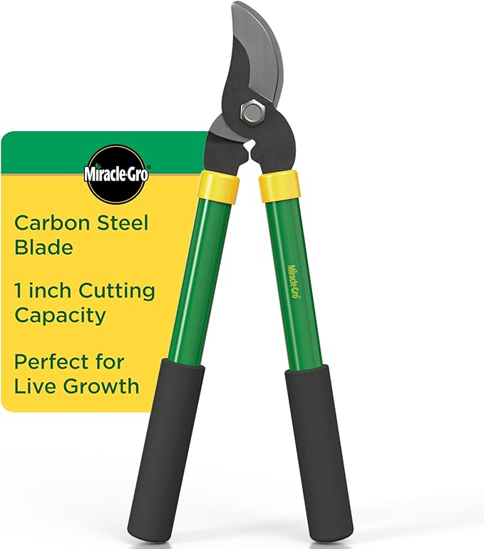 Miracle-Gro 15 in. Bypass Lopper for Tree Branch Trimming and Pruning – Heavy-Duty Branch Cutter with Ultra-Sharp Carbon Steel Blade, 1 in. Cutting Capacity and Comfort Grip Handles