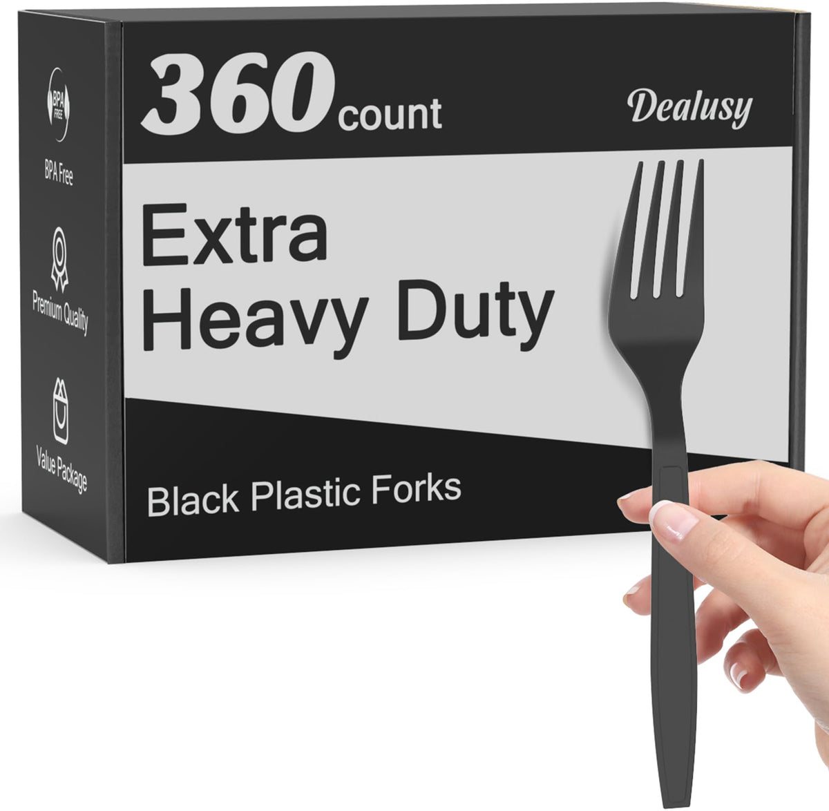Dealusy 360 Count Extra Heavy Duty White Plastic Forks Disposable