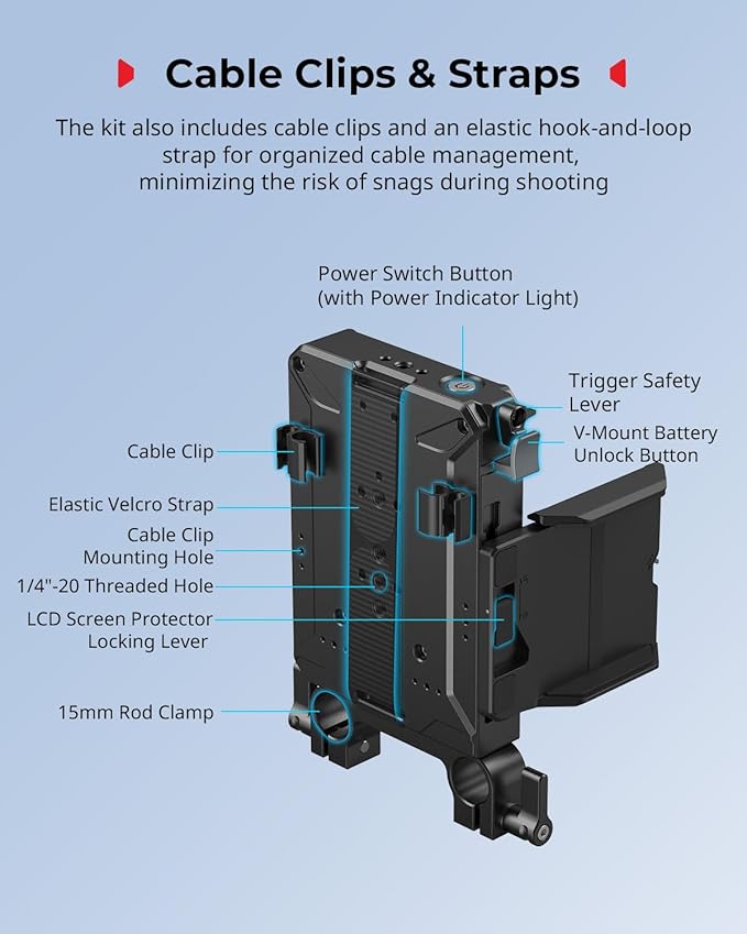 SMALLRIG V-Mount Battery Plate Kit for 15mm LWS Rods, with Dual Rod Clamp, LCD Screen Protector & Cable Clips, D-Tap & USB-C Supply, All-in One Camera Video Rig for Mirrorless/DSLR