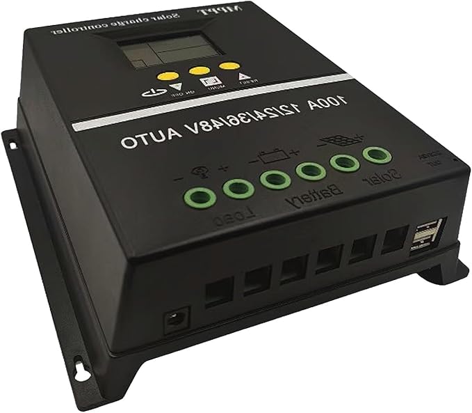 Saooer 100A MPPT Solar Charge Controller, 12/24/36/48V, LCD Display, Dual USB, Black