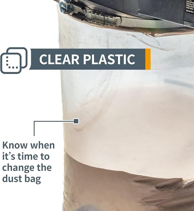 POWERTEC 70426 Dust Collector Bags and Clamp Set | 21" x 31" x 1 Micron Filter