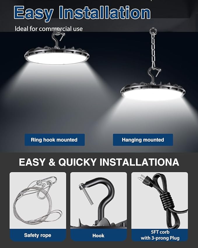 150W 10 Pack UFO LED High Bay Light, High Bay LED Shop Lights for Warehouse Workshop, 16,500LM, 5000K Daylight, Highbay LED Shop Lights Plug & Play, IP65 Waterproof UL Listed