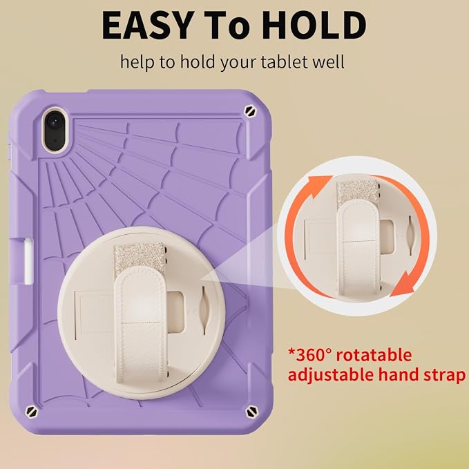 for iPad (A16) 11th/10th Generation Case 2025/2022 (11″/10.9″) Sturdy Heavy Duty Full-Body Shockproof Protective Case Rotating Stand Hand/Shoulder Strap (Black)