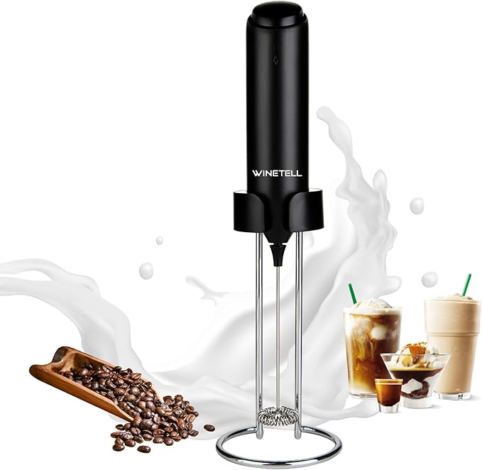 WINETELL Handheld Electric Milk Frother, USB C Rechargeable Charging Stand