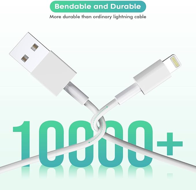 iPad ChargerFast Charge iPhone10FT i-Pad Charging Cord 12W i Pad Charger Fast Charging Block Foldable Portable Travel Plug with Extra Long Lightning Cable Cord Compatible with iPad/iPhone/Airpod