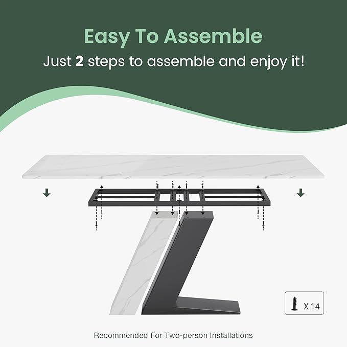 POVISON 71" Luxury Modern Dining Table for 6, Sintered Stone Dining Table Top with Z-Shaped Stainless Steel Pedestal, Rectangle Dining Room Table (Table Only)