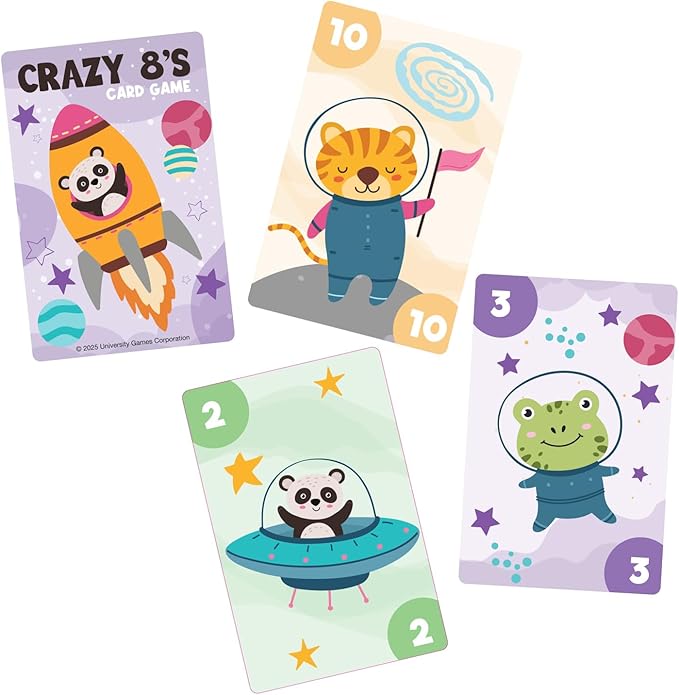 University Games Crazy 8s Card Game - Jumbo Size, Colorful Animal Cards for Kids Ages 4 and Up, Fun Family and Educational Game