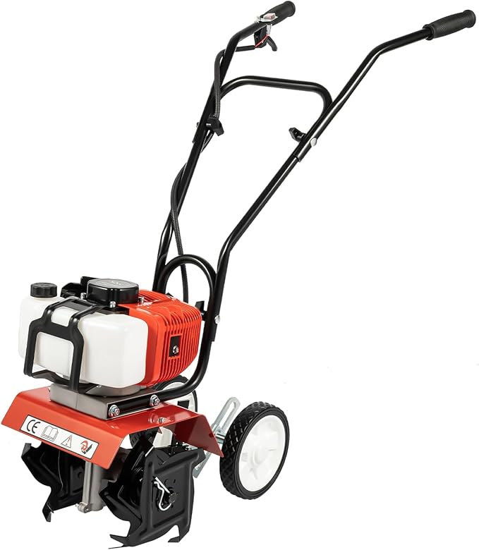 52CC 2-Stroke Garden Tiller Cultivator, 1.7KW Gas Garden Rototiller Tiller Machine with Infinite Speed Regulation, 7000RPM Garden Cultivator Farm Lawn Tilling Tool for Cultivation Trenching Loosening