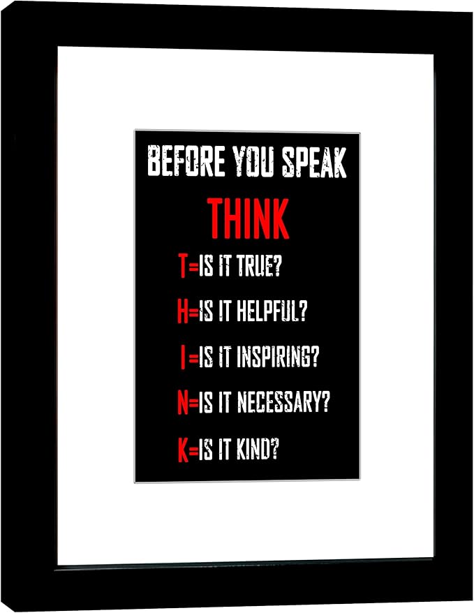 Wieco Art Think Quotes Wall Art Inspirational Canvas Print Motivation Classroom Decor With Black Frame and Real Glass for Home Office Wall Decoration