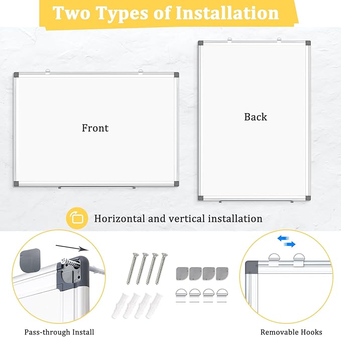 3 Pack Double-Sided Magnetic Whiteboard, 36" x 24" Dry Erase Board, Aluminum Frame White Board for Wall, Hanging Mounting White Board Dry Erase Marker Board for Office, School, Home
