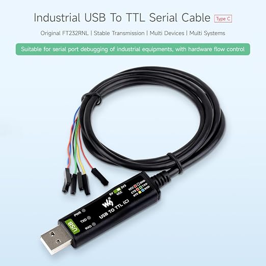 waveshare Industrial USB to TTL (C) 6pin Serial Cable Original FT232RNL Chip Multi Protection Circuits Multi Systems Support with Hardware Flow Control