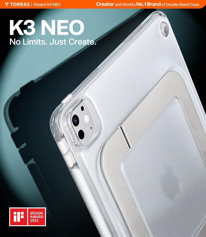 TORRAS Ostand K3 Neo for iPad Air 11 Inch Case (M4 2026 M3 2025 M2 2024) Viewing Angles AdjustableUltra Stable Stand Shockproof Protective Slim Kickstand Case with Pencil Holder Glacier Sprint