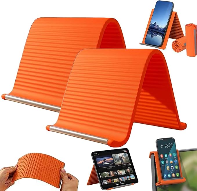 Flexible Silicone Phone Holder Bendable Foldable Stand with Aluminum Adjustable Anti-Slip Multi-Angle Cellphone Holder Portable Rollable Stand for Phone Tablet Laptop 2 Pack Black