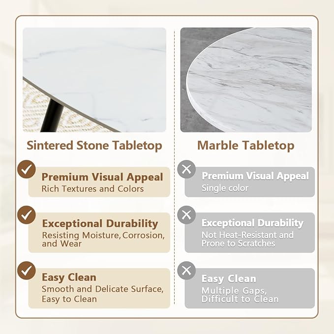 Dining Room Table Set for 6, Dining Table Set for 6 with Chairs, Sintered Stone Dining Set for 6, Easy to Assemble