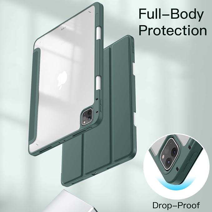 JETech Case Cover for iPad Pro 11 4/3/2/1 Black | For 2022/2021/2020/2018 Model Clear Back Pencil Holder Slim Shockproof Tri-Fold Stand Auto Wake/Sleep