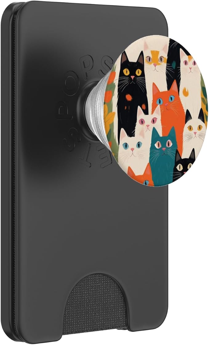 Colorful Cute Cat Pattern PopSockets PopWallet for MagSafe