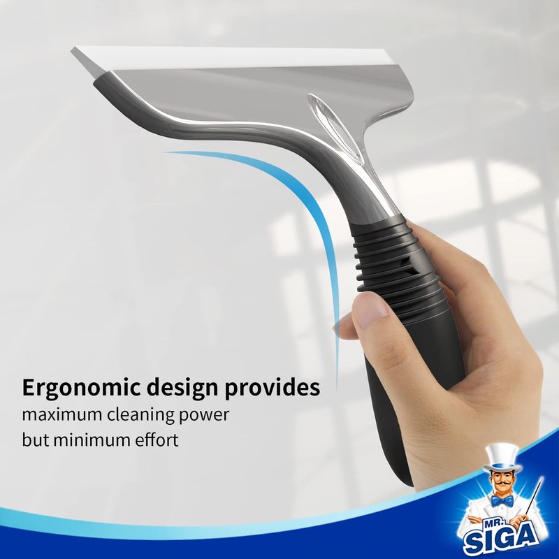 MR.SIGA Multi-Purpose Silicon Squeegee for Window, Glass, Shower Door, Car Windshield, Heavy Duty Window Scrubber, Includes Suction Hook, 10 inch, Gray & Black, 1 Pack