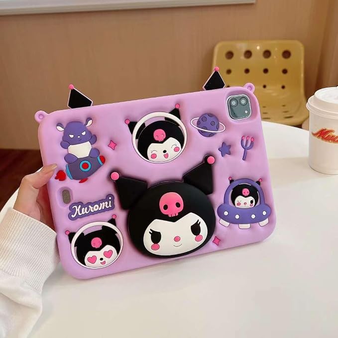 Cartoon Case for iPad mini 1/2/3/4/5 7.9，MONEHOYSY Cute Soft Silicone Kickstand [Drop ProofShock ProofAnti Slip] Back Stand Cover Case for Kids Children Teens Girls Boys (Kitty-1)
