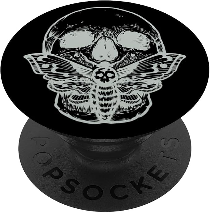 Wicca Pagan Symbol White Skull Moth Occult Gift Black Base PopSockets Adhesive PopGrip