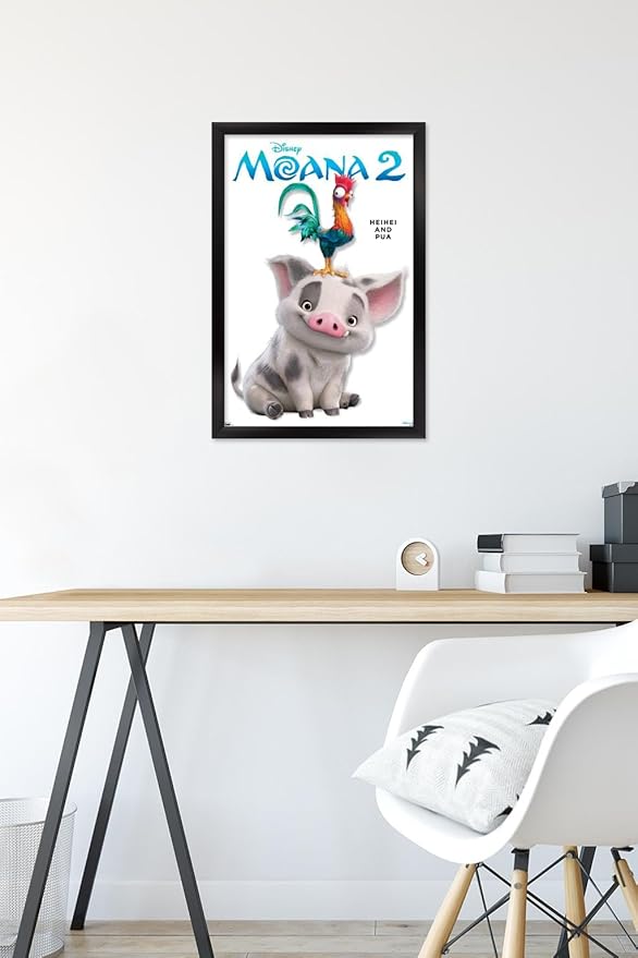 Disney Moana 2 - Heihei and Pua Feature Series Wall Poster, 22.4L" x 14.7W", Black Framed Version