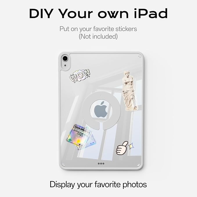 Clear Case for iPad A16 11th Generation 11 inch 2025 &amp iPad 10th Gen 10.9 inch 2022 with Pencil Holder Detachable Magnetic Rotating Transparent Hard PC Back Auto Wake/Sleep Trifold &amp Y Stan