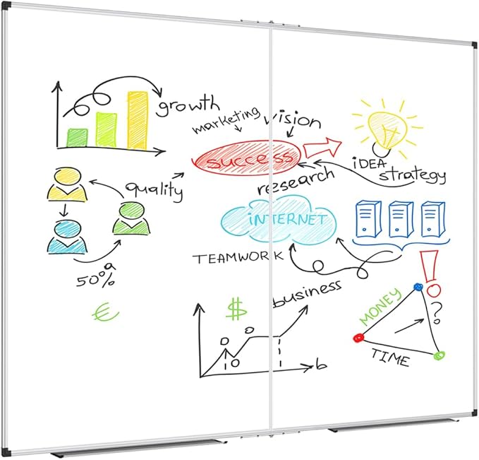 XBoard Magnetic Whiteboard 60 x 48 Inch, Dry Erase Board for Wall with Silver Aluminum Frame Foldable Presentation Board